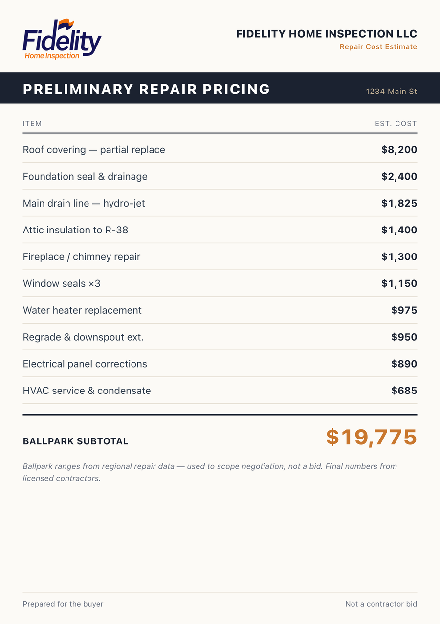 Ballpark repair pricing